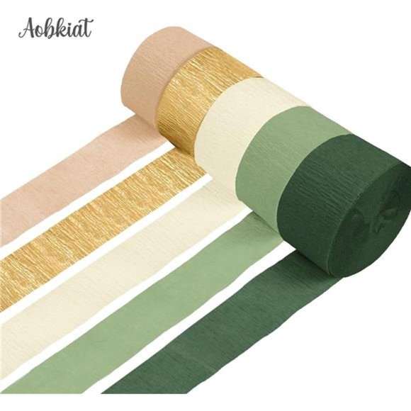 Wedding Party Decorations, 5 Rolls Olive Green Brown Crepe Paper Streamers - Picture 3 of 6